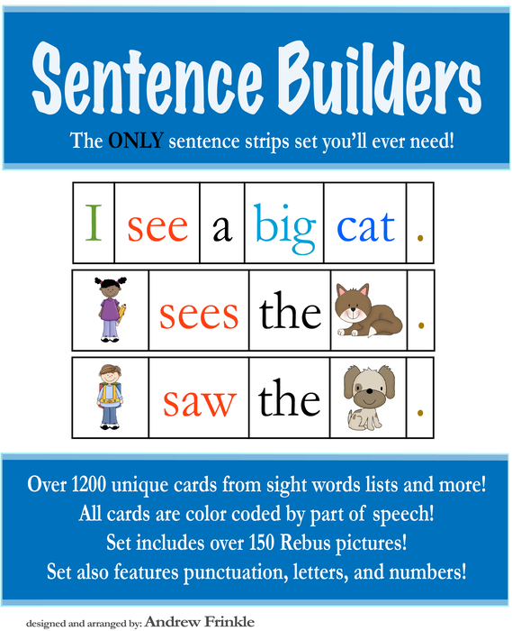 Sentence Strips - Over 1200 words all parts of speech rebus pictures and more!