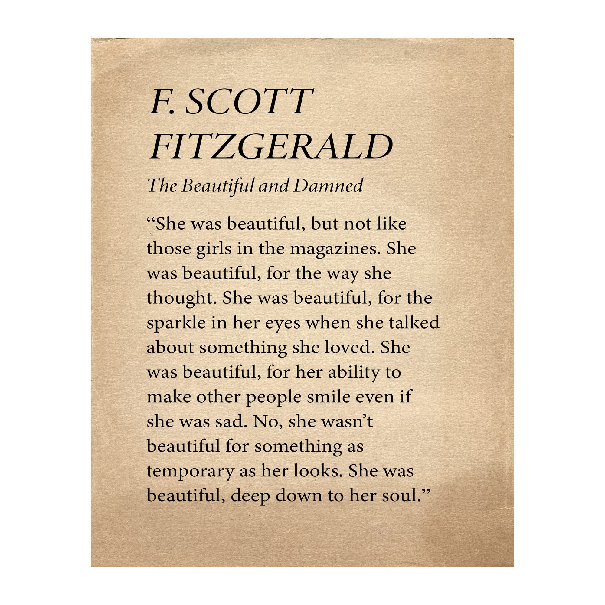 F. Scott Fitzgerald Quotes - "The Beautiful and Damned" Motivational Quote Wall Decor, Religious Wall Decor, Decorations for Home, Wall Art for Living Room, Wall Art Scripture, Unframed - 8x10