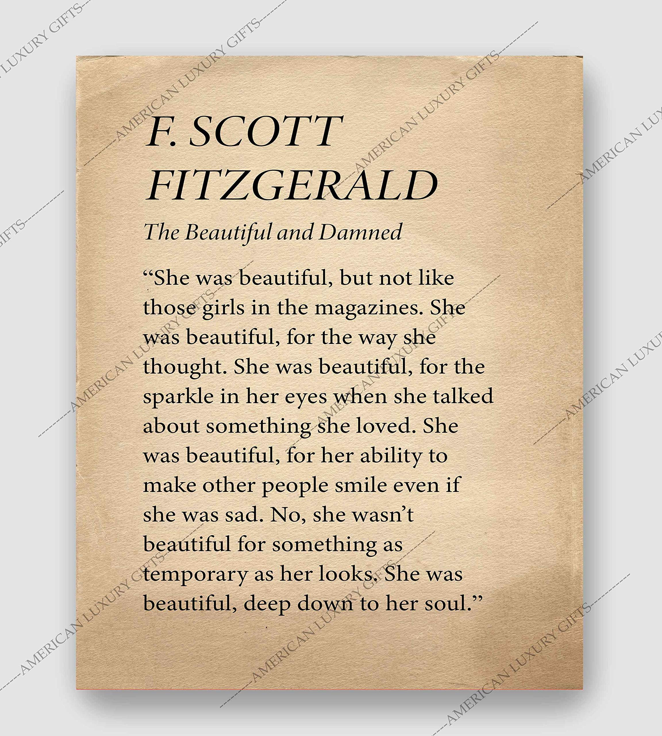 F. Scott Fitzgerald Quotes - "The Beautiful and Damned" Motivational Quote Wall Decor, Religious Wall Decor, Decorations for Home, Wall Art for Living Room, Wall Art Scripture, Unframed - 8x10