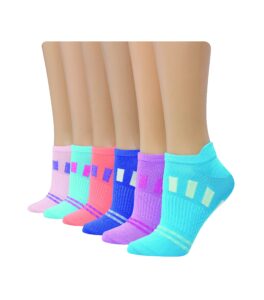 hanes womens performance cool compression heel shield 6 pair pack casual sock, pink/blue design, 8 12 us