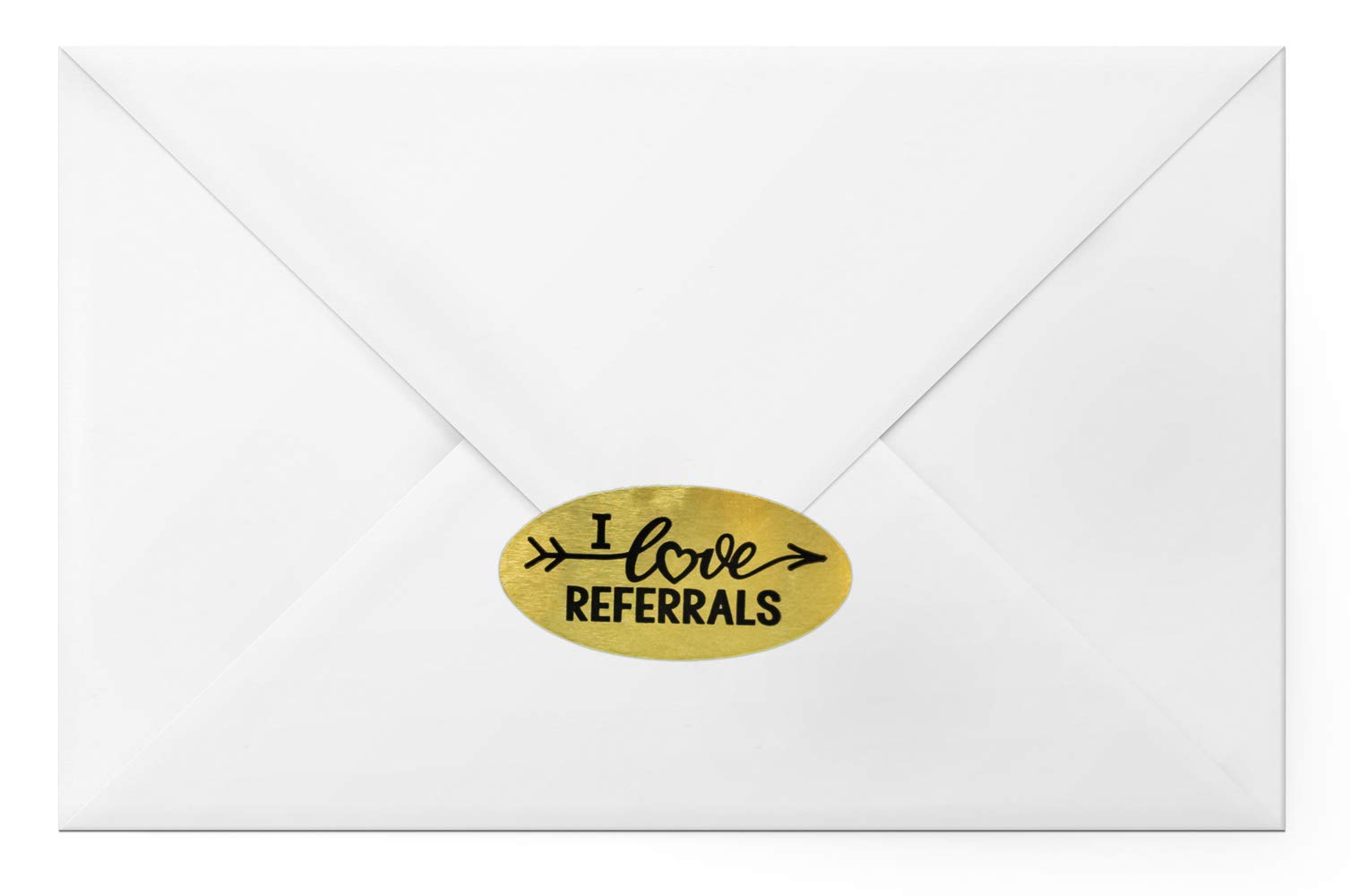 I Love Referrals - Oval Gold Foil Stickers - Great Real Estate Agents and Sales Supplies (Roll of 100, I Love Referrals)