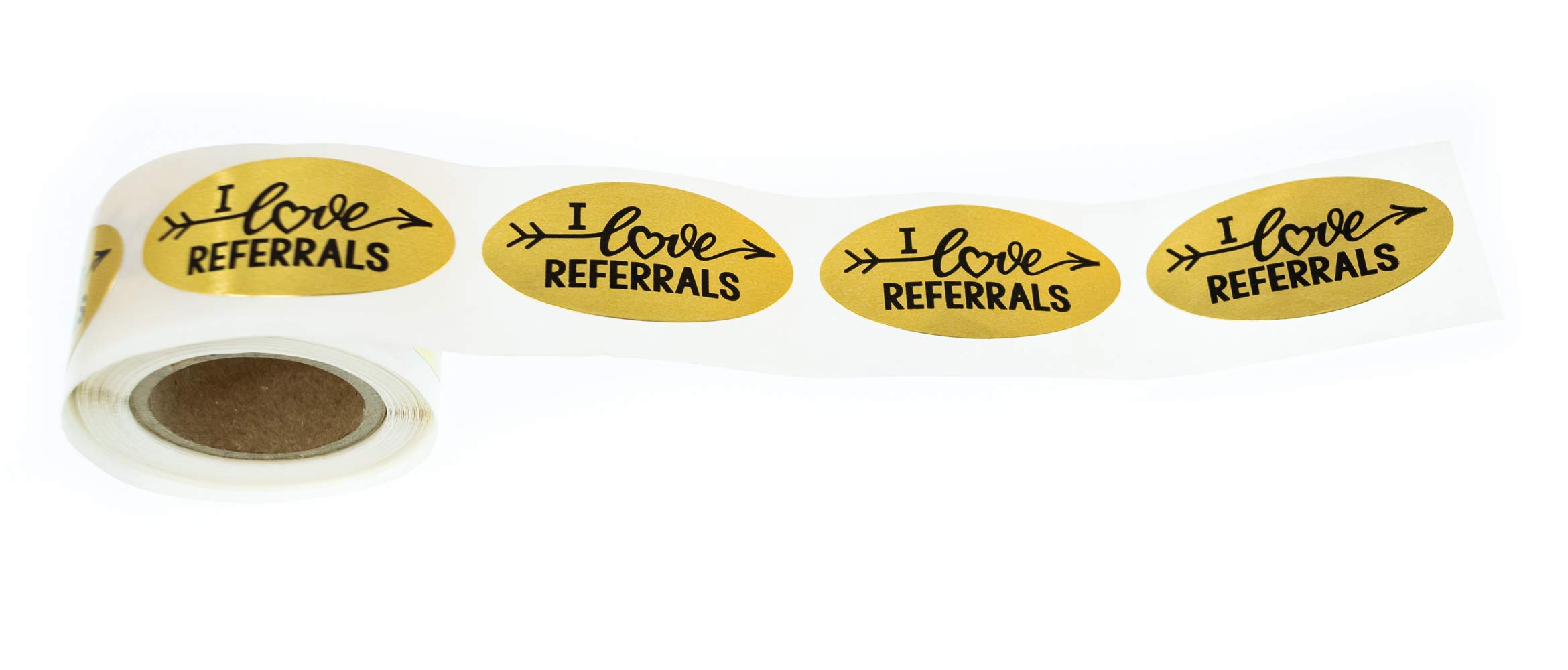 I Love Referrals - Oval Gold Foil Stickers - Great Real Estate Agents and Sales Supplies (Roll of 100, I Love Referrals)