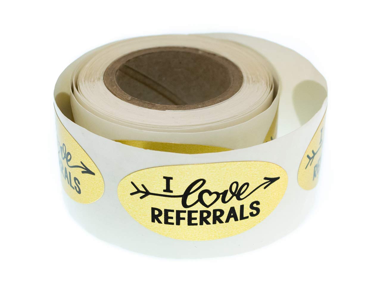 I Love Referrals - Oval Gold Foil Stickers - Great Real Estate Agents and Sales Supplies (Roll of 100, I Love Referrals)