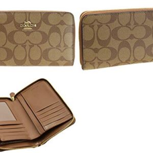 Coach Medium Zip Around Wallet in Signature Canvas (Khaki/Saddle)