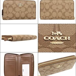 Coach Medium Zip Around Wallet in Signature Canvas (Khaki/Saddle)