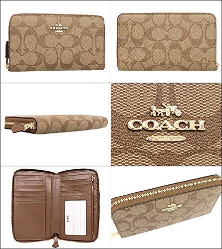 Coach Medium Zip Around Wallet in Signature Canvas (Khaki/Saddle)