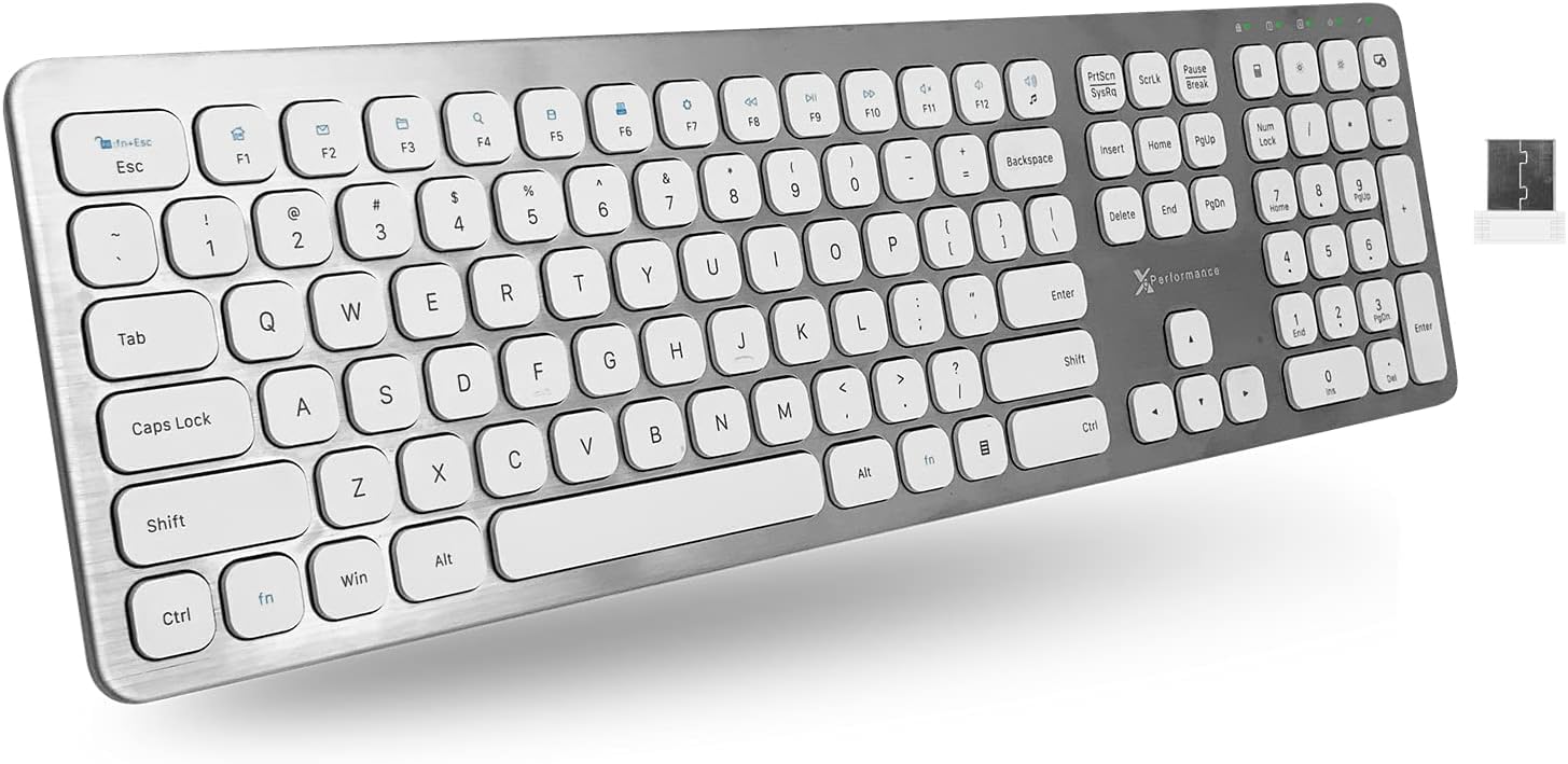 X9 Ultra Slim Wireless Keyboard for Laptop or Desktop PC - 2.4G Full Size Keyboard Wireless for Windows PC - Rechargeable Computer Keyboard with Numeric Keypad, USB Receiver, and 110 Keys