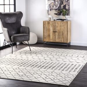 nuloom 8x10 zola geometric moroccan area rug, grey, faded bohemian design, stain resistant, for bedroom, dining room, living room, hallway, office, kitchen, entryway