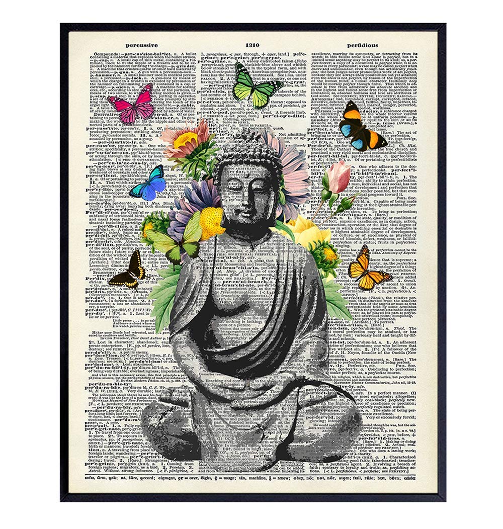 Butterfly Buddha Dictionary Wall Art Print - 8x10 Photo, Home Decor, Meditation Room or Yoga Studio Decoration - Unique Zen Gift - Unframed Poster Picture