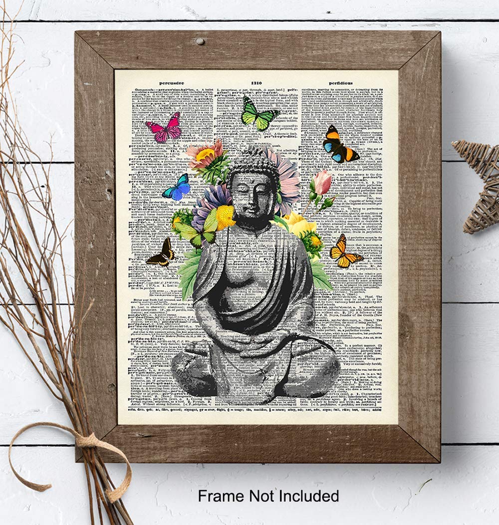 Butterfly Buddha Dictionary Wall Art Print - 8x10 Photo, Home Decor, Meditation Room or Yoga Studio Decoration - Unique Zen Gift - Unframed Poster Picture