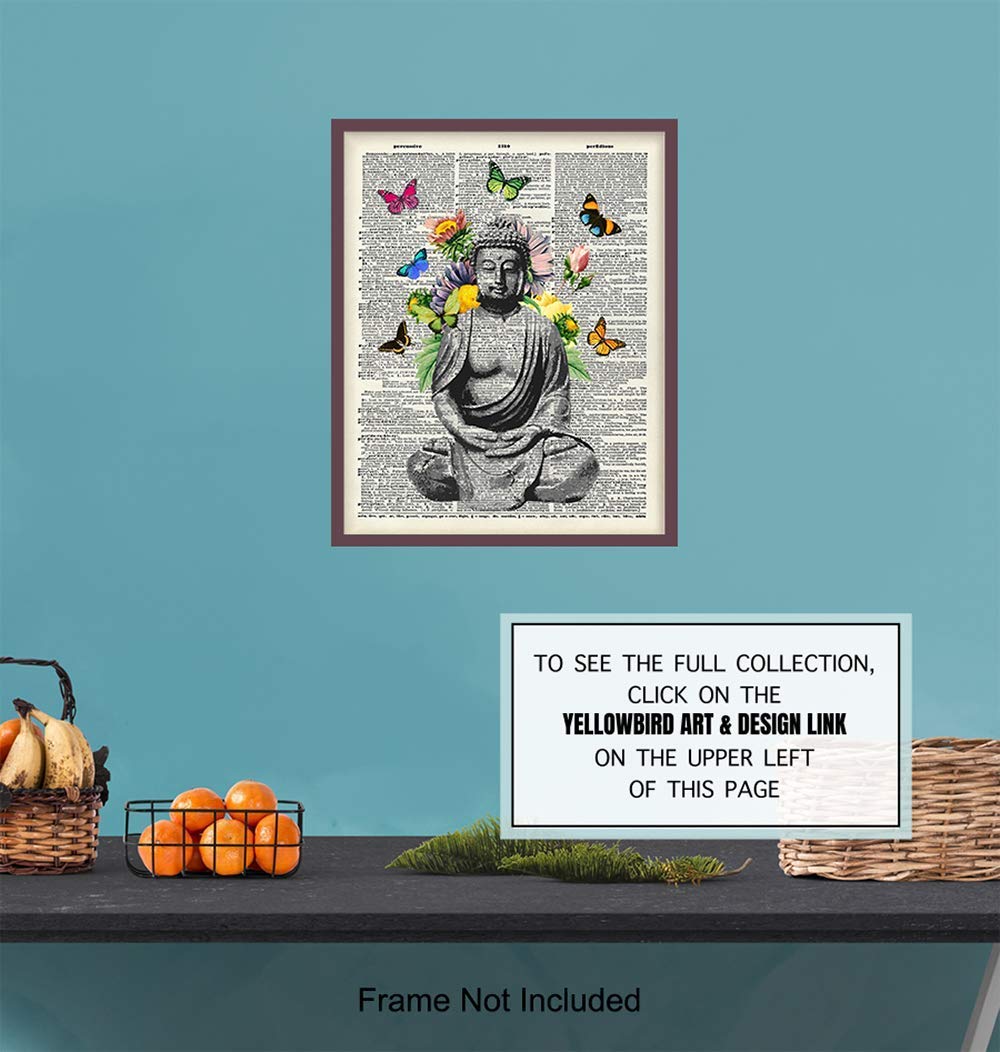 Butterfly Buddha Dictionary Wall Art Print - 8x10 Photo, Home Decor, Meditation Room or Yoga Studio Decoration - Unique Zen Gift - Unframed Poster Picture