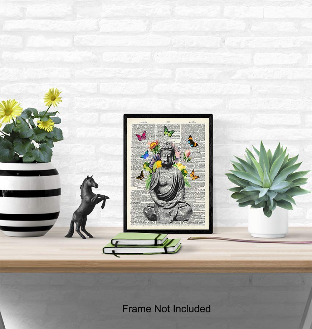 Butterfly Buddha Dictionary Wall Art Print - 8x10 Photo, Home Decor, Meditation Room or Yoga Studio Decoration - Unique Zen Gift - Unframed Poster Picture