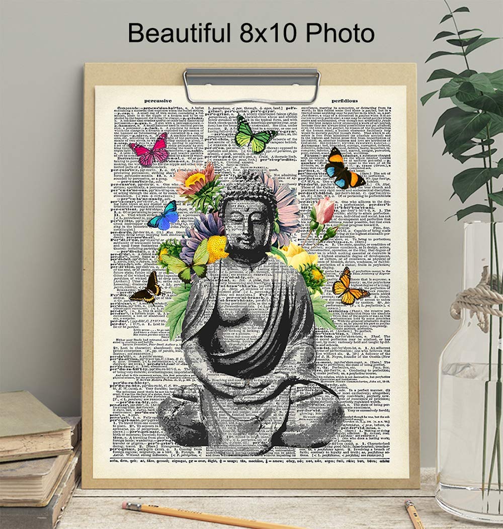 Butterfly Buddha Dictionary Wall Art Print - 8x10 Photo, Home Decor, Meditation Room or Yoga Studio Decoration - Unique Zen Gift - Unframed Poster Picture