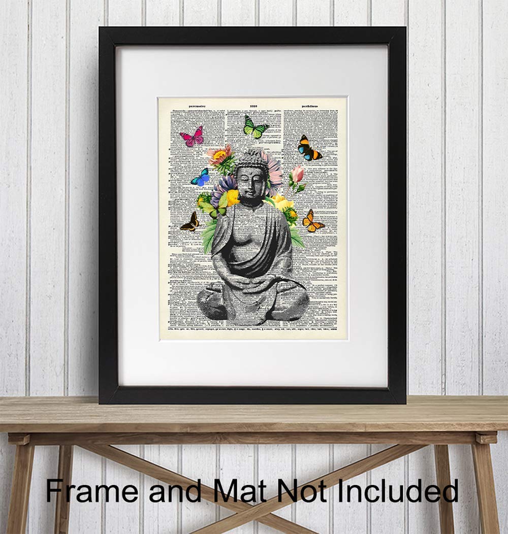 Butterfly Buddha Dictionary Wall Art Print - 8x10 Photo, Home Decor, Meditation Room or Yoga Studio Decoration - Unique Zen Gift - Unframed Poster Picture