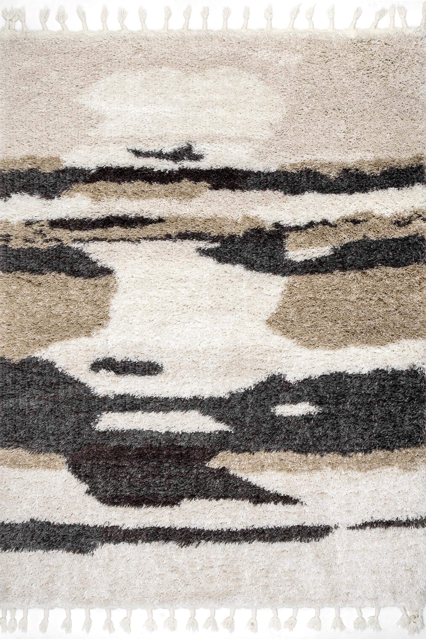 nuLOOM Elliot Soft Abstract Shag Tassel Plush Area Rug, 8x10, Beige