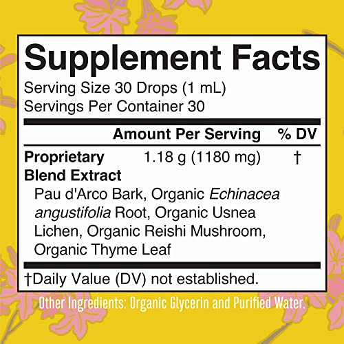MaryRuth Organics PAU d'Arco Bark Liquid Herbal Supplement | Immune Support, Digestive & Gut Health | Echinacea, Usnea Lichen, Reishi Mushroom, Thyme Leaf | Vegan, Non-GMO | 1 Fl Oz, 1 Month Supply