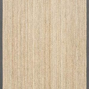 nuLOOM 8x10 Elijah Seagrass Area Rug, Dark Grey, Solid Farmhouse Style, Cotton Bordered, Basketweave, Natural Fiber, For Bedroom, Dining Room, Living Room, Hallway, Office, Kitchen, Entryway