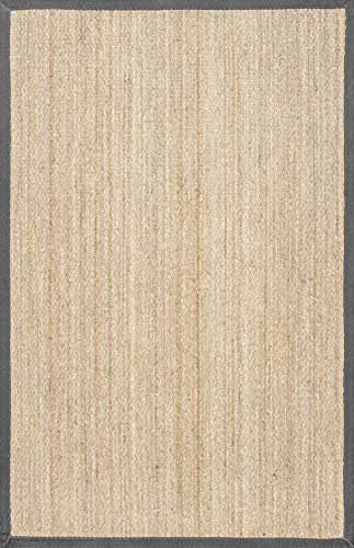 nuLOOM 8x10 Elijah Seagrass Area Rug, Dark Grey, Solid Farmhouse Style, Cotton Bordered, Basketweave, Natural Fiber, For Bedroom, Dining Room, Living Room, Hallway, Office, Kitchen, Entryway