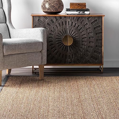 nuLOOM 8x10 Elijah Seagrass Area Rug, Dark Grey, Solid Farmhouse Style, Cotton Bordered, Basketweave, Natural Fiber, For Bedroom, Dining Room, Living Room, Hallway, Office, Kitchen, Entryway