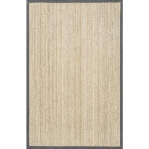 nuLOOM 8x10 Elijah Seagrass Area Rug, Dark Grey, Solid Farmhouse Style, Cotton Bordered, Basketweave, Natural Fiber, For Bedroom, Dining Room, Living Room, Hallway, Office, Kitchen, Entryway