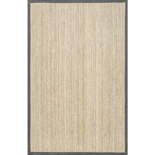 nuLOOM 8x10 Elijah Seagrass Area Rug, Dark Grey, Solid Farmhouse Style, Cotton Bordered, Basketweave, Natural Fiber, For Bedroom, Dining Room, Living Room, Hallway, Office, Kitchen, Entryway