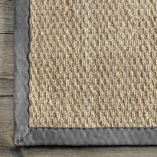 nuLOOM 8x10 Elijah Seagrass Area Rug, Dark Grey, Solid Farmhouse Style, Cotton Bordered, Basketweave, Natural Fiber, For Bedroom, Dining Room, Living Room, Hallway, Office, Kitchen, Entryway