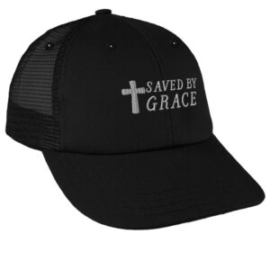 trucker hat baseball cap saved by grace jesus christian embroidery cotton dad hats for men & women snapback black design only