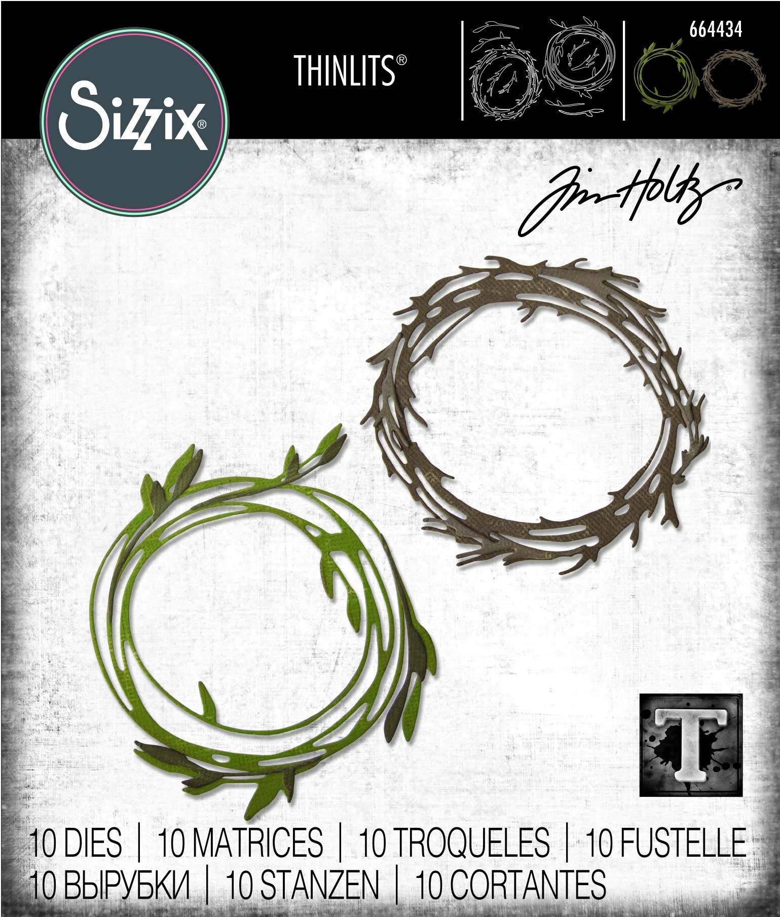 Sizzix Thinlits Die Set 10 Pack , Funky Wreaths by Tim Holtz Cutting dies, Multicolor