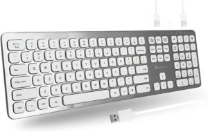 x9 performance wired keyboard with usb port built in x2 - elegant, plug and play computer keyboard - convenient full size keyboard wired with 17 shortcuts for windows pc desktop and laptop