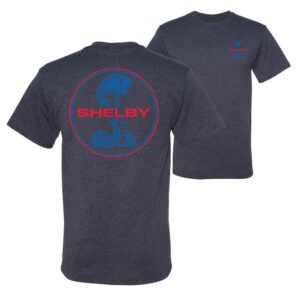 shelby cobra usa logo emblem powered by ford motors cars and trucks front and back men's graphic t-shirt, vintage heather navy, x-large
