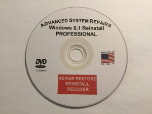 advanced system repairs- compatible with windows 8.1 pro. 32 & 64 bit reinstall, restore, recover, repair dvd.
