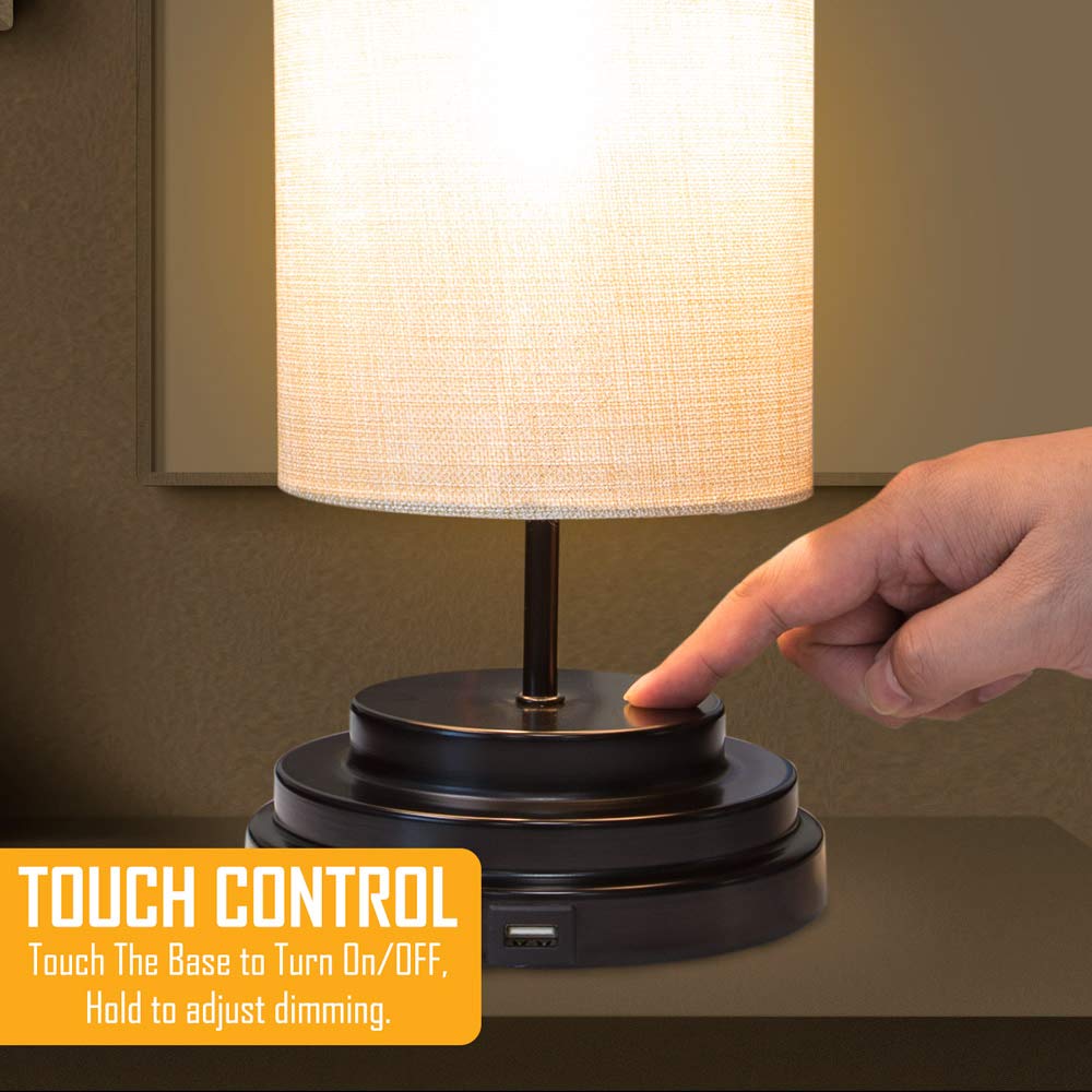 AULTRA LED Touch Table LAMP - Table Lamp Shade with Dimmable Touch Control Features & Phone Charging Port Used for Nightstand, Desk Lamp, & Bedroom Decor Light w/Adapter