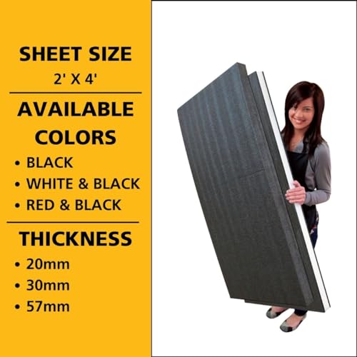 FastCap Kaizen Foam Sheet for Tool Organizers and Storage - Perfect for Professional Contractors and Technicians - 57mm Thickness, 2' x 4' Sheet Size, Black & Red