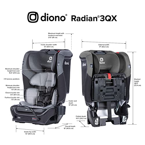 Diono Radian 3QX 4-in-1 Rear & Forward Facing Convertible Car Seat, Safe+ Engineering 3 Stage Infant Protection, 10 Years 1 Car Seat, Ultimate Protection, Slim Fit 3 Across, Gray Slate