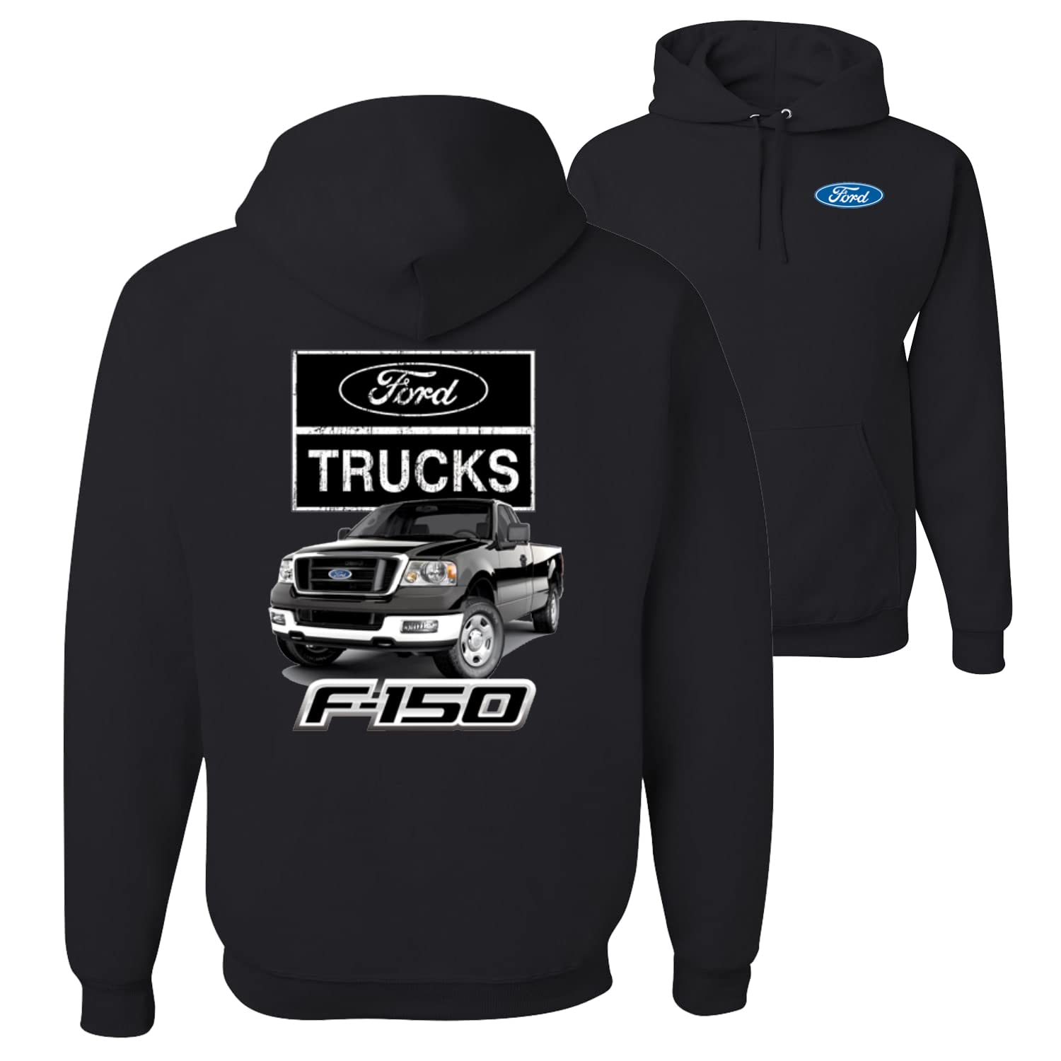 Wild Bobby Ford Trucks F150 Pickup Cars and Trucks Front and Back Unisex Graphic Hoodie Sweatshirt, Black, X-Large