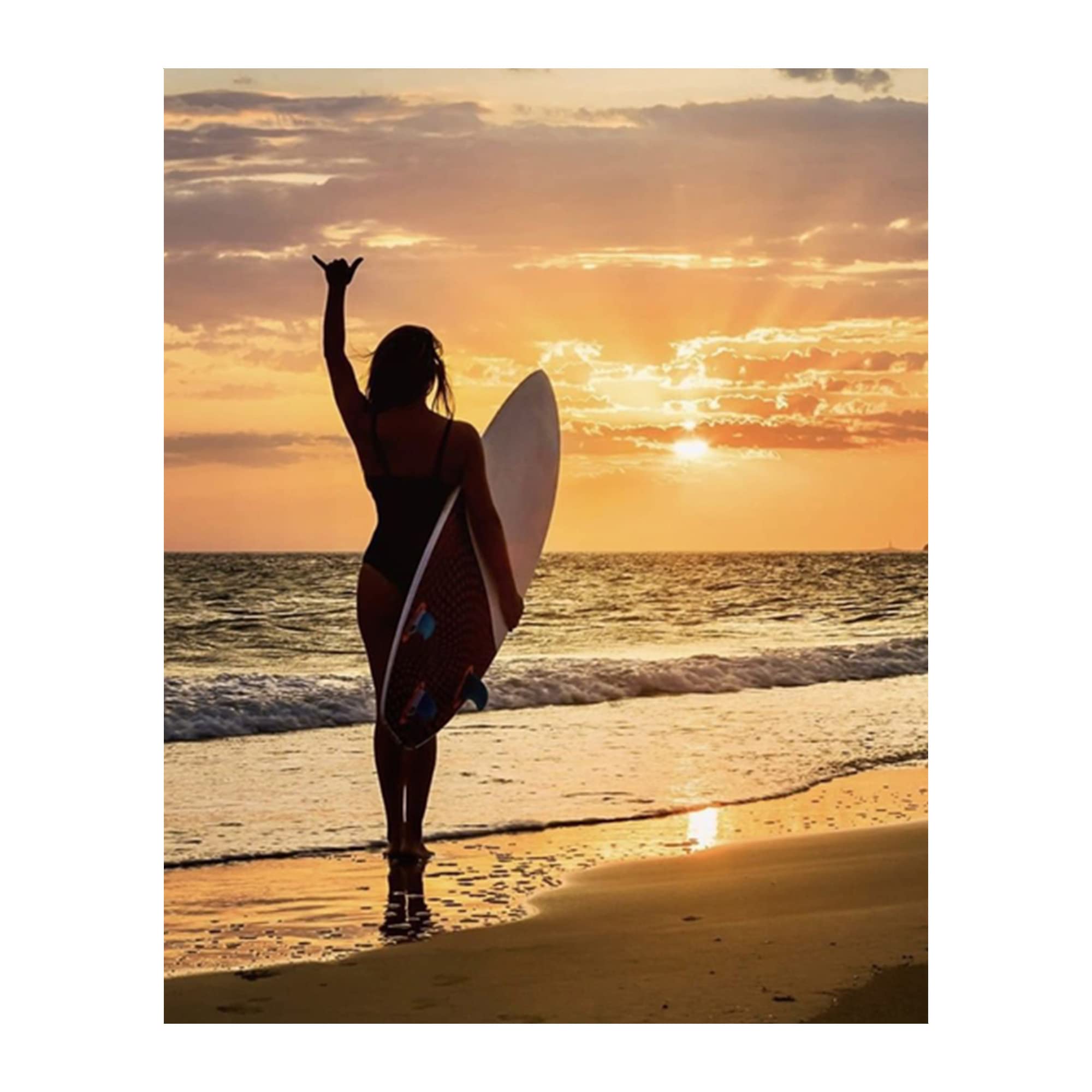 Mahala Surfer Girl - Beach Wall Art, This Beach Sunset Theme Wall Decor Print Is Ideal For Home Decor, Bedroom Wall Art, Lake House Decor, Office Decor, Ocean & Surfing Theme Decor. Unframed - 8x10