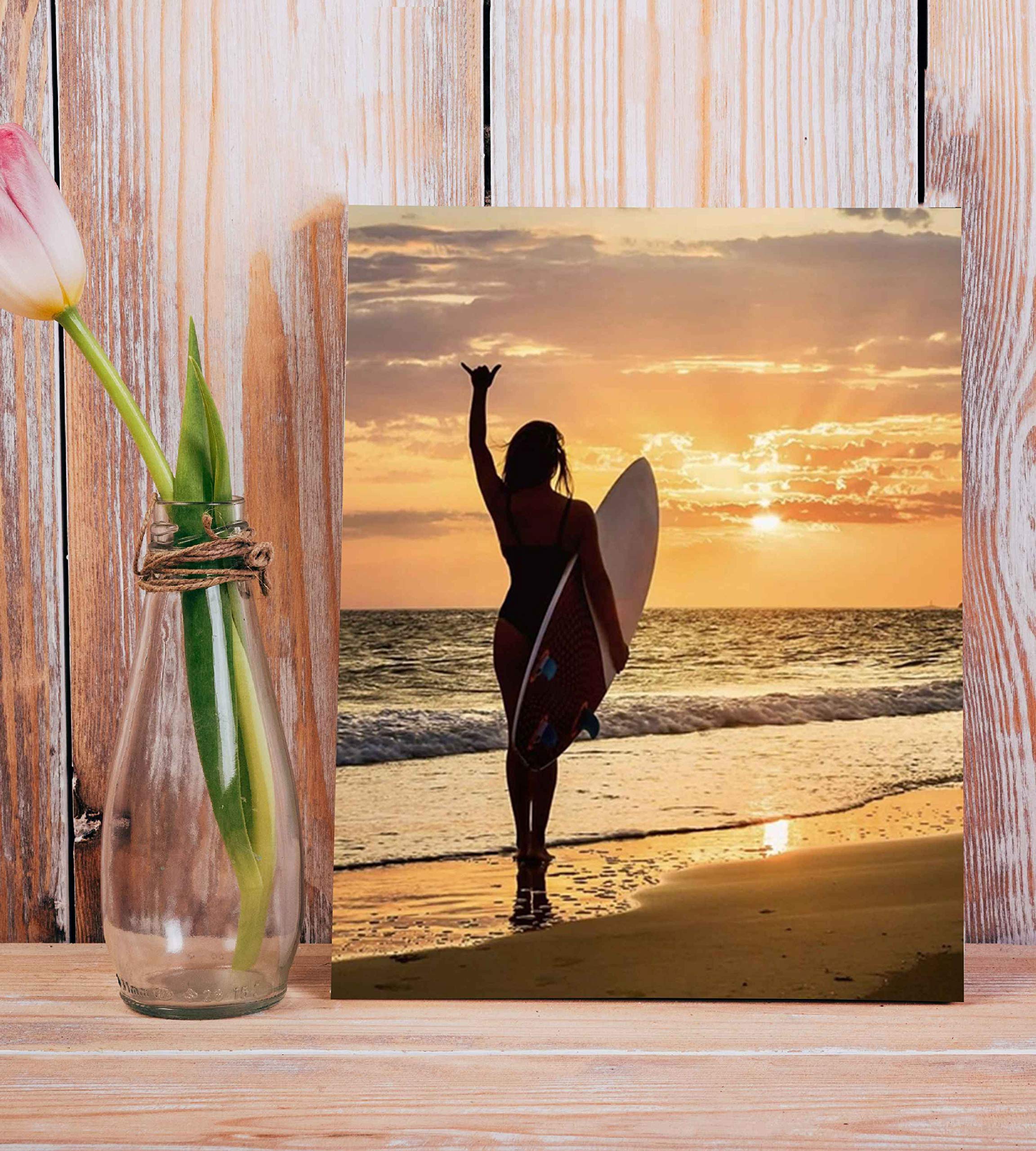 Mahala Surfer Girl - Beach Wall Art, This Beach Sunset Theme Wall Decor Print Is Ideal For Home Decor, Bedroom Wall Art, Lake House Decor, Office Decor, Ocean & Surfing Theme Decor. Unframed - 8x10