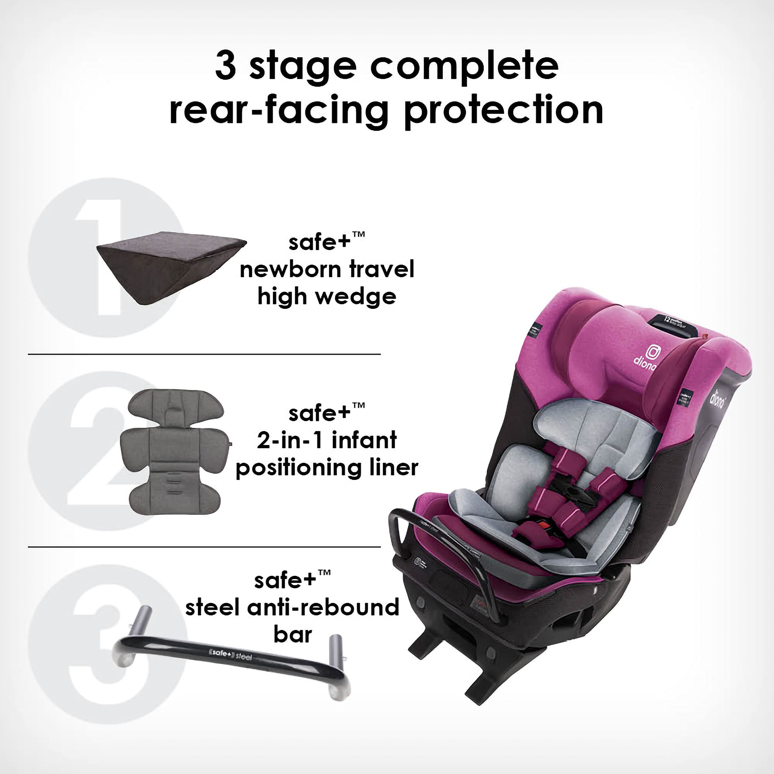 Diono Radian 3QX 4-in-1 Rear & Forward Facing Convertible Car Seat, Safe+ Engineering 3 Stage Infant Protection, 10 Years 1 Car Seat, Ultimate Protection, Slim Fit 3 Across, Purple Plum