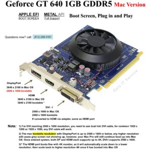 Epic IT Service - Geforce GT 640 for Mac Version, with 1GB GDDR5, PCI Express Gen 3.0, DVI-I DL, HDMI 2.0, DisplayPort 1.2, DirectX 12 (Boot Camp) Light Performance Board - OEM