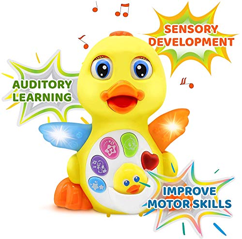 Liberty Imports Musical Dancing Duck Toy Walking Singing Yellow Ducky Moving Toys for Baby with Music & LED Lights for Toddlers, Infant Learning Development