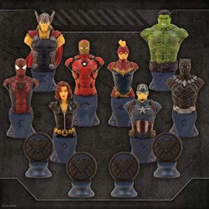 Marvel Collector's Chess Set | Custom Sculpted Chess Pieces Marvel Superheros & Villains | Iron Man & Thanos as King | Captain Marvel & Hella as Queen | Officially Licensed Marvel Chess Set