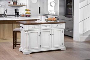 osp home furnishings cocina kitchen island with wood top, drop leaf and decorative steel hardware, white and brown