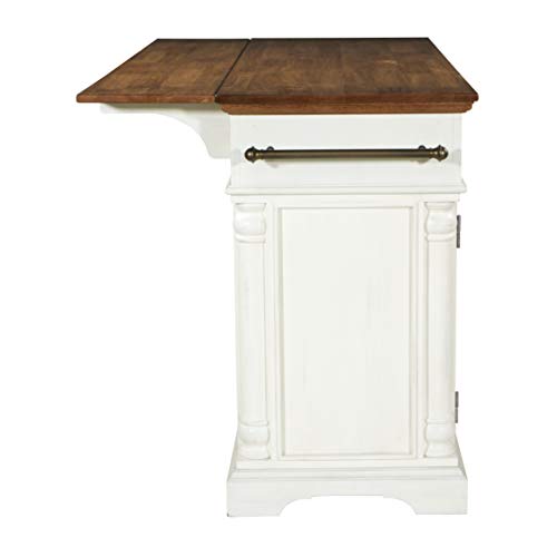 OSP Home Furnishings Cocina Kitchen Island with Wood Top, Drop Leaf and Decorative Steel Hardware, White and Brown