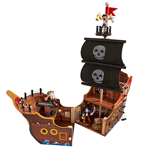 KidKraft Adventure Bound™: Wooden Pirate Ship Play Set with Lights and Sounds, Pirate Figures, 8 Pieces Included, Gift for Ages 3+