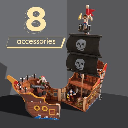 KidKraft Adventure Bound™: Wooden Pirate Ship Play Set with Lights and Sounds, Pirate Figures, 8 Pieces Included, Gift for Ages 3+