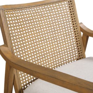 OSP Home Furnishings Alania Wood Accent Chair with Cane Back, Arms and Padded Seat, Linen Fabric with Coastal Wash Frame