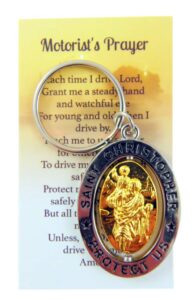 st christopher metal keychain travel saint key ring with motorist prayer holy card set