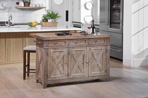 osp home furnishings cocina kitchen island with wood top, drop leaf and decorative steel hardware, brown
