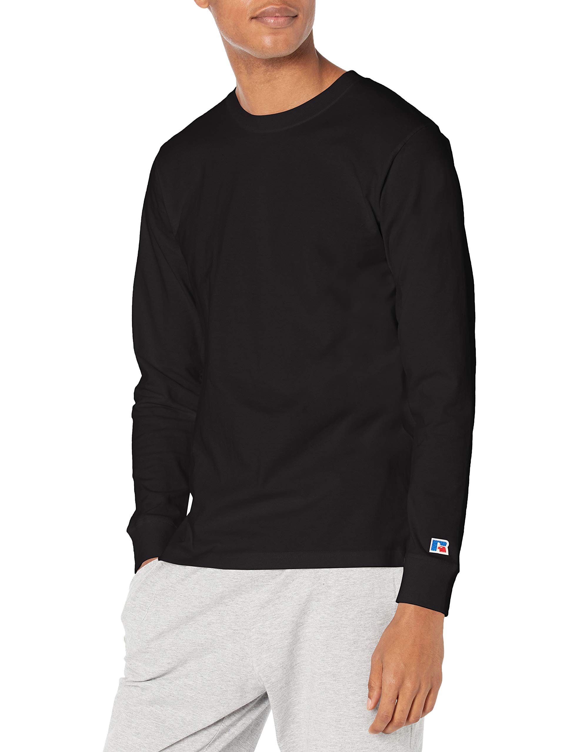 Russell Athletic Men's Soft 100% Cotton Midweight T-Shirt, Long Sleeve-Black, X-Large