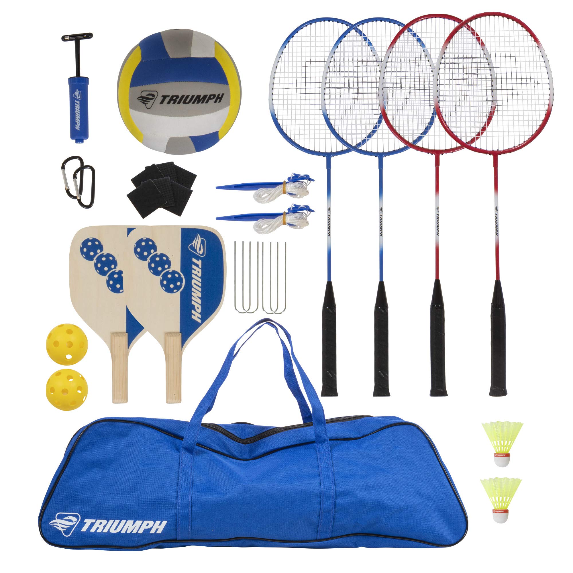 Triumph Sports Multi-Sport Versatile Combo Outdoor Game Net Set Includes Volleyball, Badminton, and Pickleball, Blue (35-7510-2)